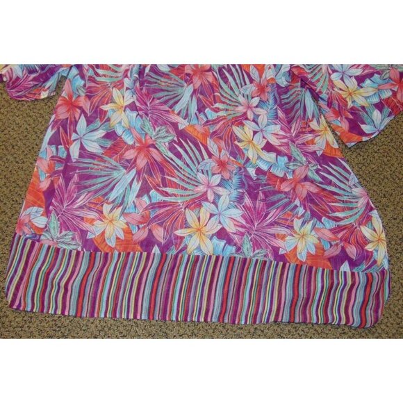 Womens Kimona Swim Coverup Medium Into The Bleu Pink Floral Hibiscus Chiffon - Picture 3 of 4